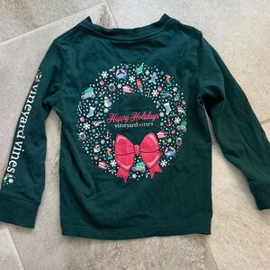 Vineyard Vines Kids Festive Green Long Sleeve Tee